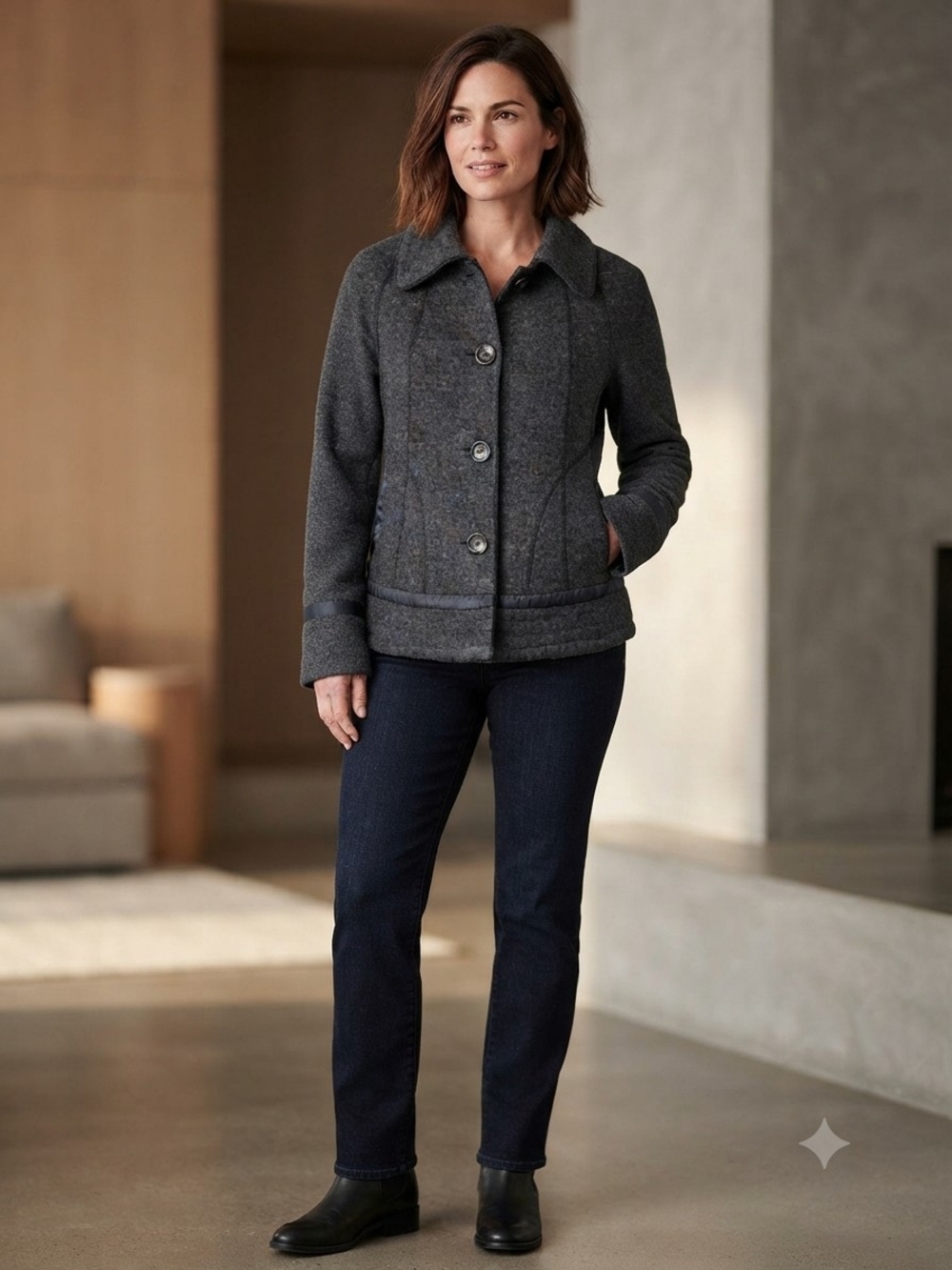 Olsen Europe Women's Gray Quilted-Panel Wool Blend Jacket Size 2